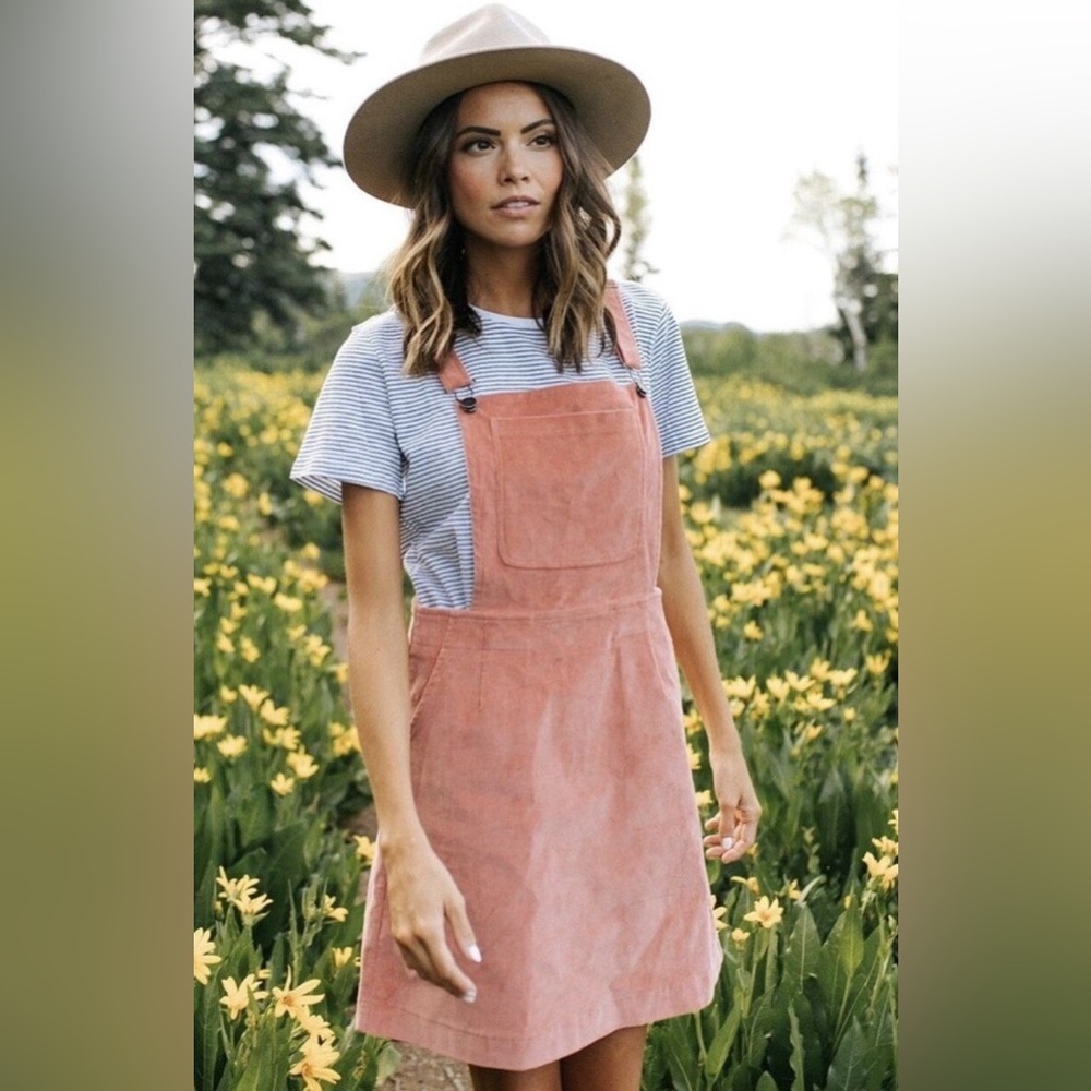 Clad & Cloth Pink Corduroy Overall Dress